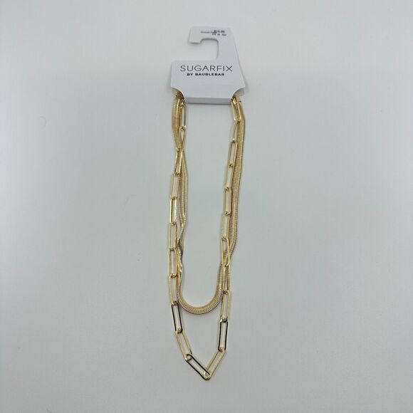 Sugarfix By Baublebar Necklace Omega Chain Link Layered Gold Tone - Picture 5 of 10